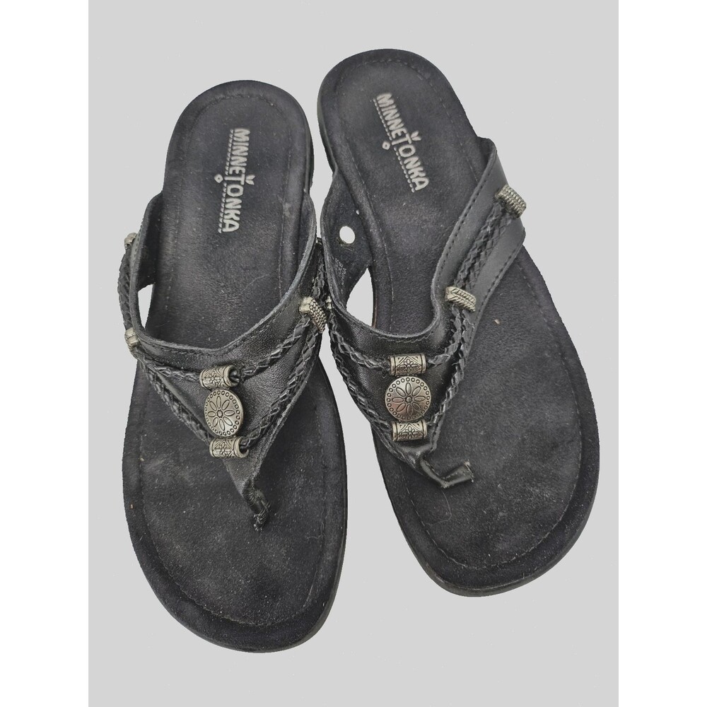 Minnetonka Sandals Women’s Size 7 Silverthorne Black Leather